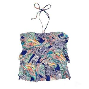 Kenneth Cole Reaction Paisley Tiered Ruffle Tankini Sz L